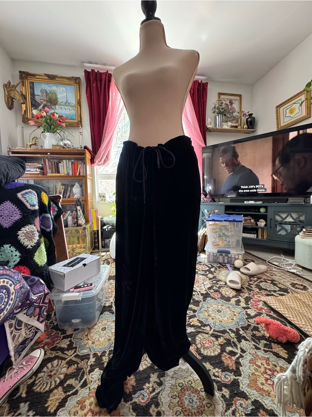 Vintage Anne Klein II Black Velvet Wide Leg Pants Size 10